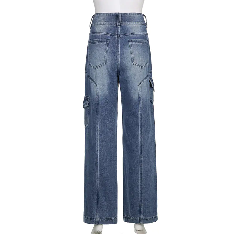 90s Vintage High Waist Baggy Cargo Jeans for Women
